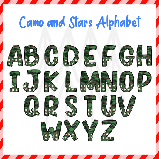 Camo And Stars Alphabet - Custom Word Dtf Transfers Transfer