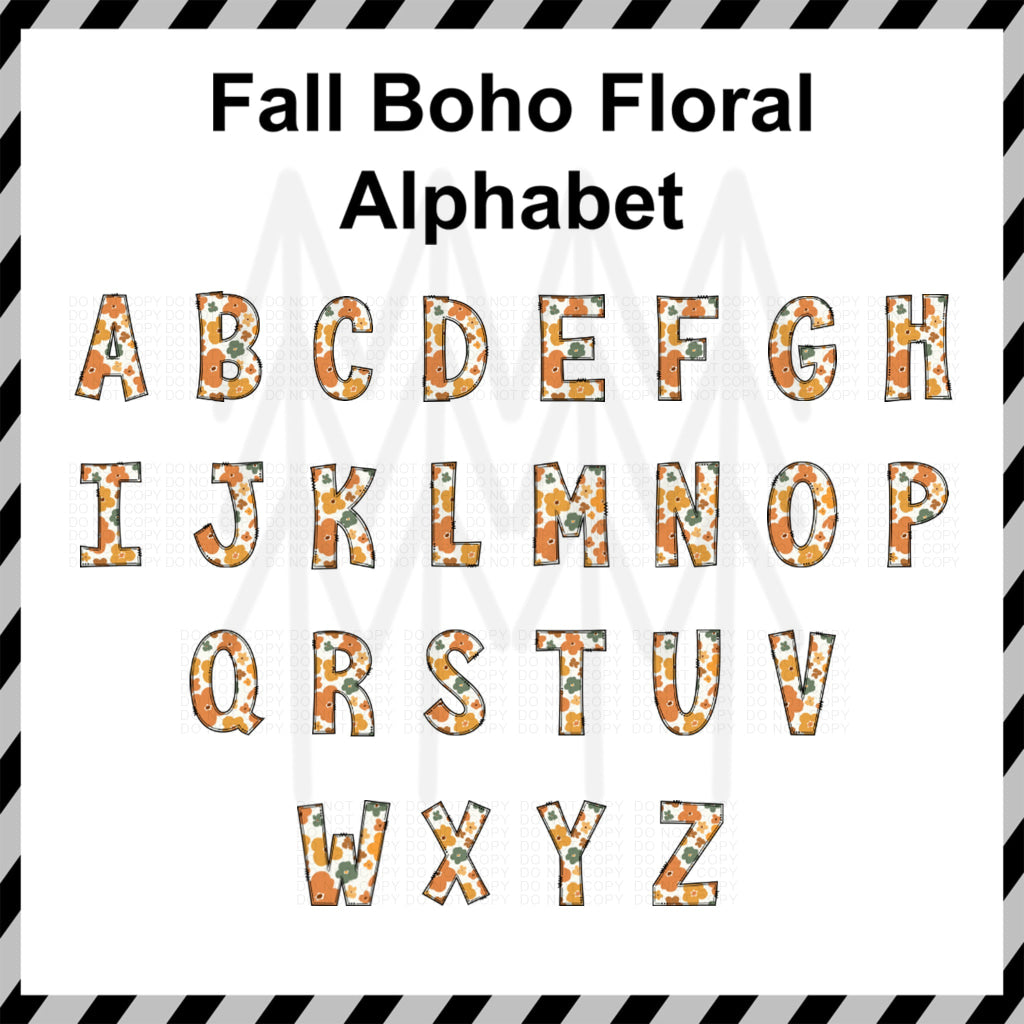 Fall Boho Alphabets - Mixed Custom Word (Dtf Transfer) Transfer