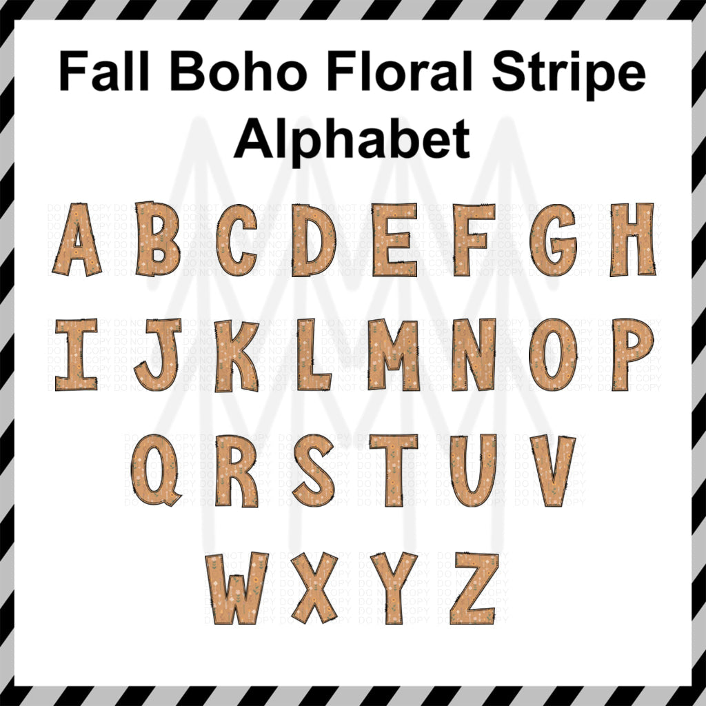 Fall Boho Alphabets - Mixed Custom Word (Dtf Transfer) Transfer