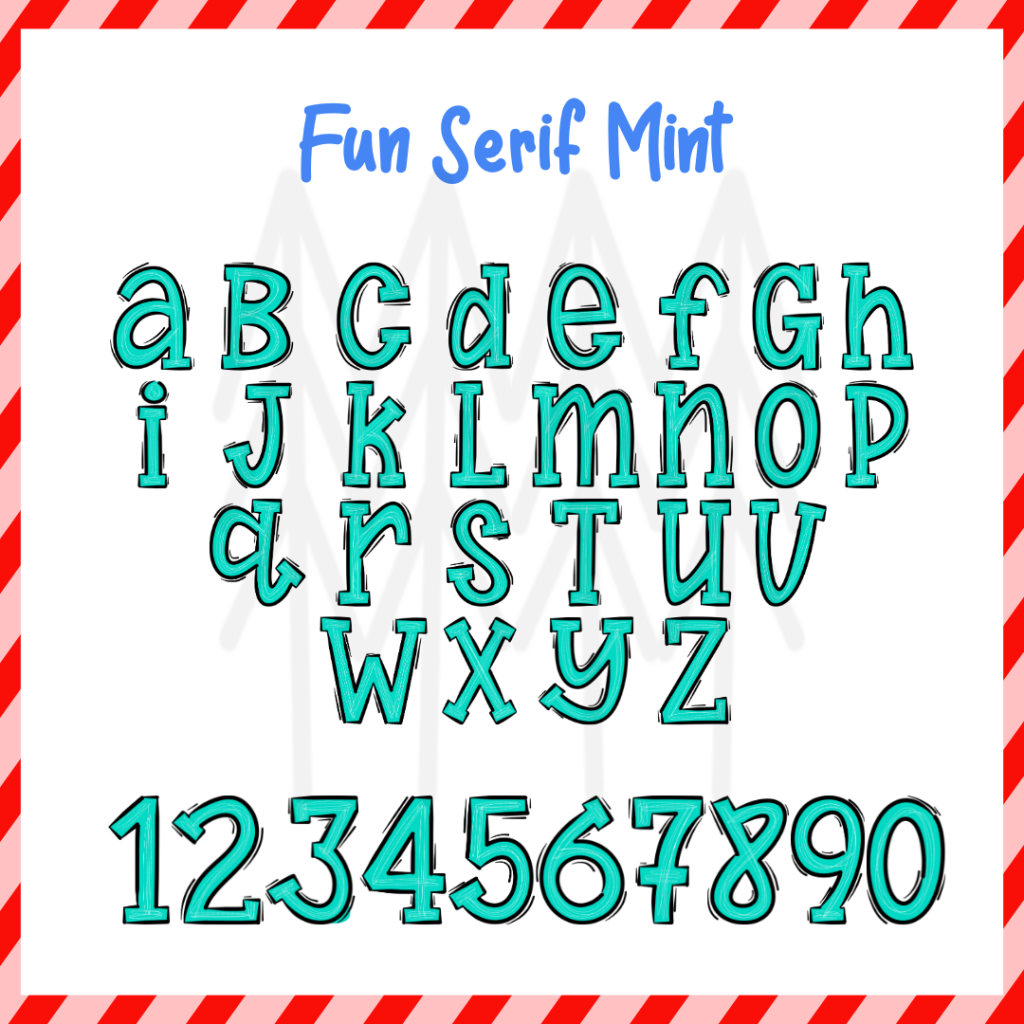 Fun Serif Mint Alphabet - Custom Word Dtf Transfers Transfer