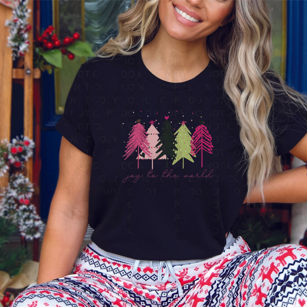 Joy To The World Boho Pink Trees (Dtf Transfer) Transfer