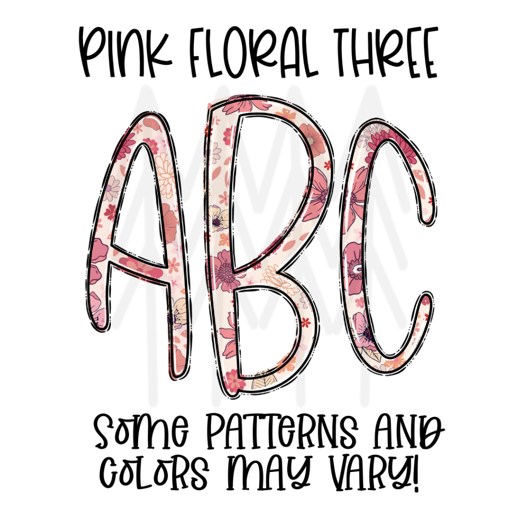 Pink Floral Three Monogram Alphabet - Custom Word Dtf Transfers Transfer